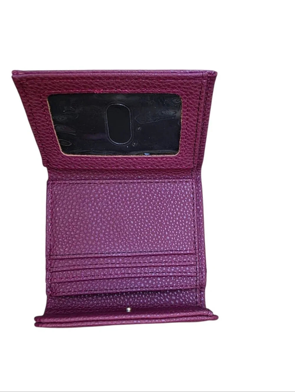 Plum Purple Pebbled Faux Leather Compact Flap Wallet & Card Case
